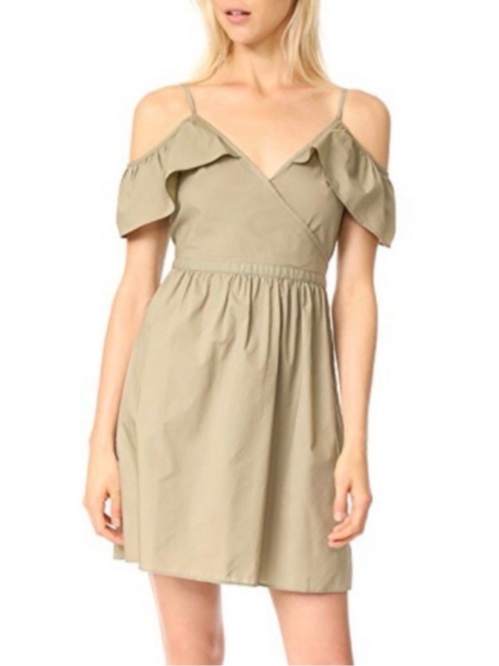 Madewell Khaki Cold-Shoulder Ruffle Mini Dress Size 2